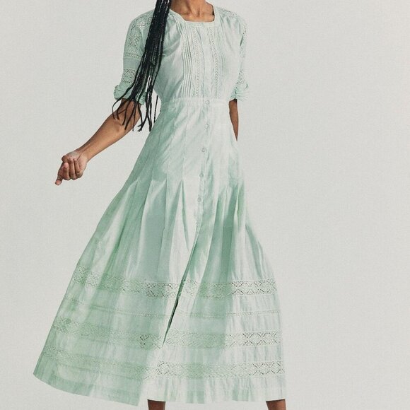 LoveShackFancy Edie Lace Green Maxi Dress - Picture 1 of 8
